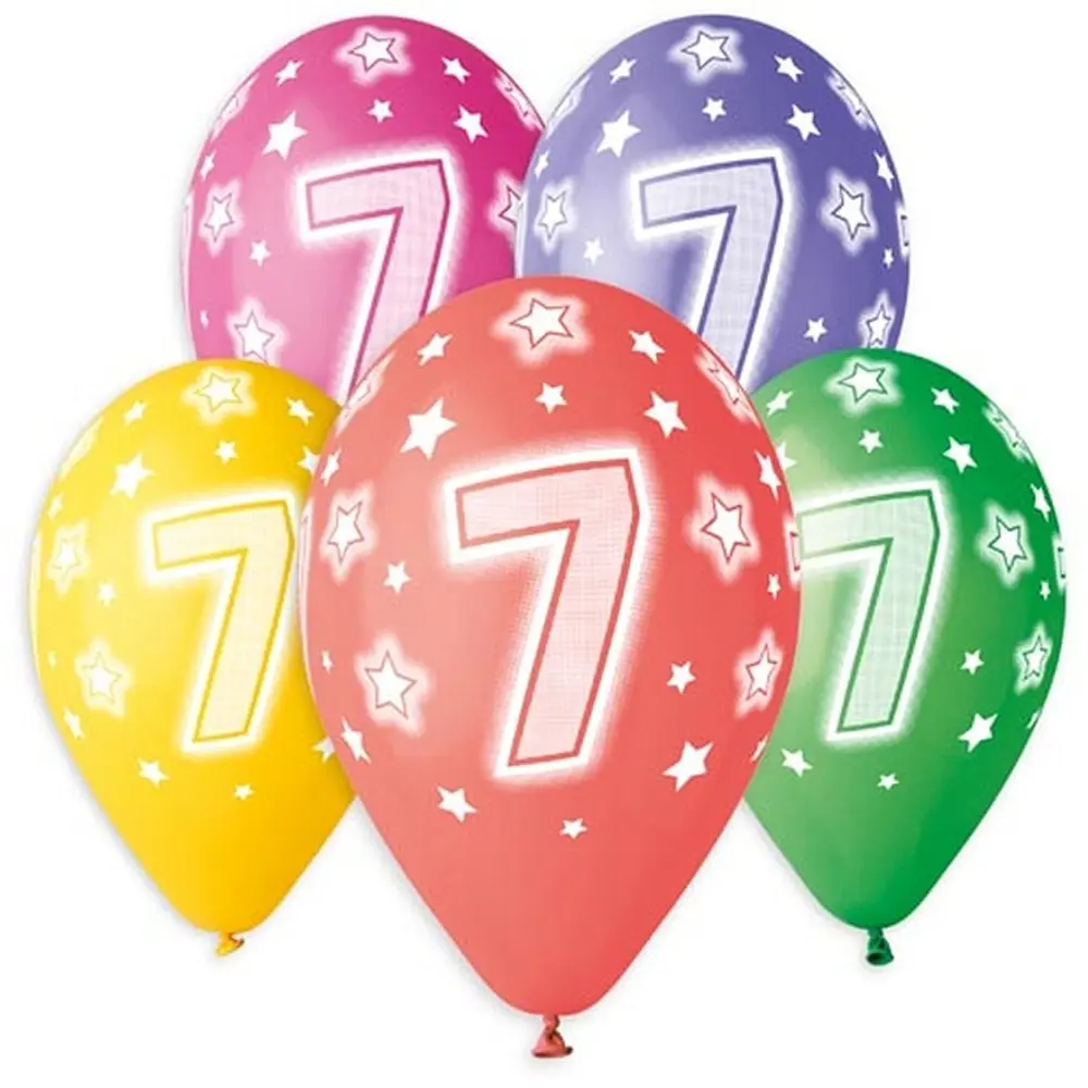 Zdjęcie produktu Zestaw Balonów na Urodziny Premium Hel Nadruk Cyfra 7 mix kolor 33 cm 5szt.