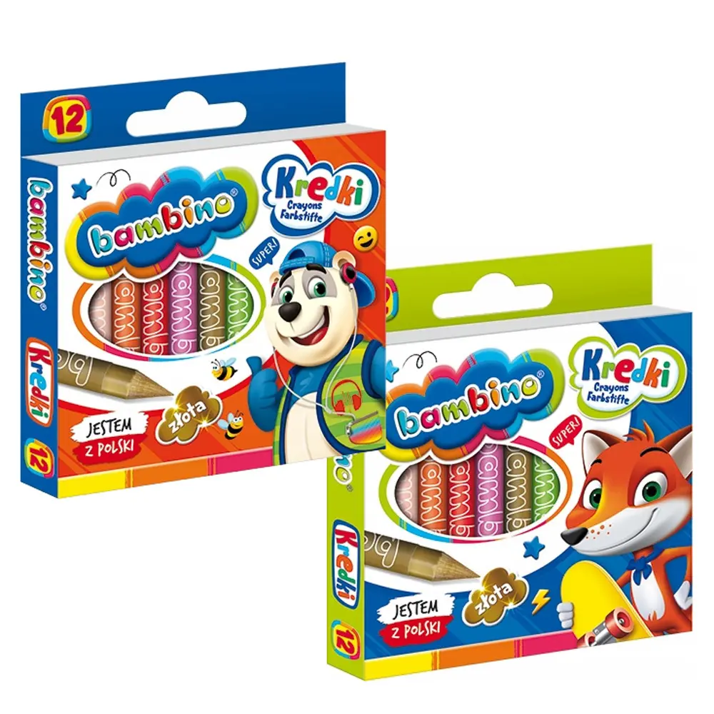 Zdjęcie produktu Kredki Świecowe Bambino z Temperówką 12 Kolorów Intensywne Barwy Oryginalne PL mix wzór 1 opak.