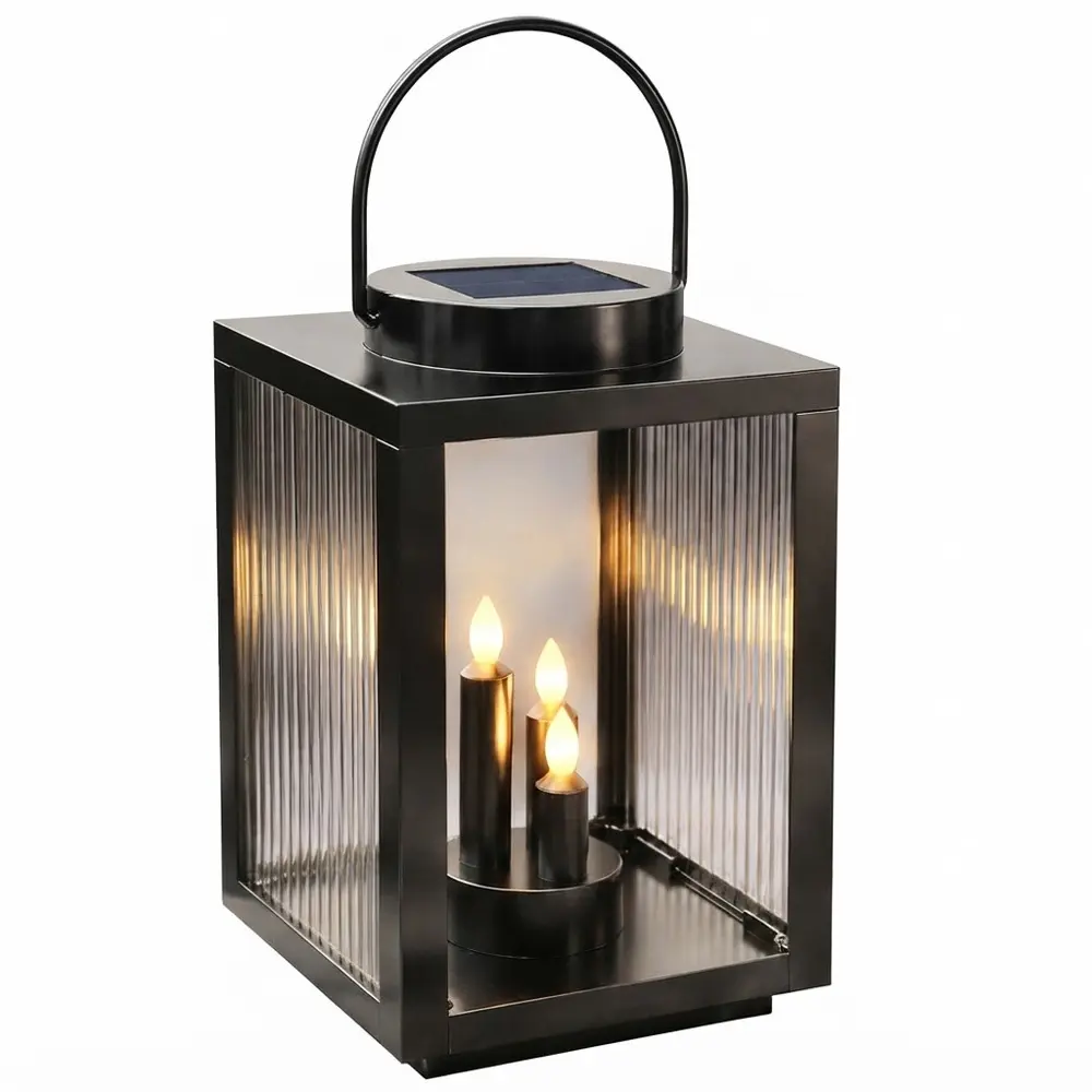 Zdjęcie produktu Znicz Solarny na Cmentarz Duży Czarny Latarnia LED Całoroczny XXL 28cm