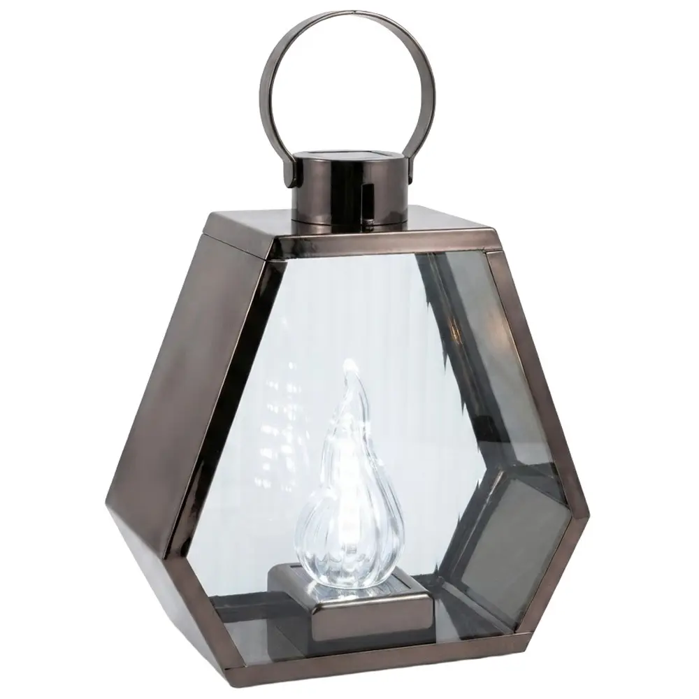 Zdjęcie produktu Znicz Latarnia LED na Cmentarz Duży Czarny z Wkładem LED Żywy Płomień Hexagonalny XXL 23cm