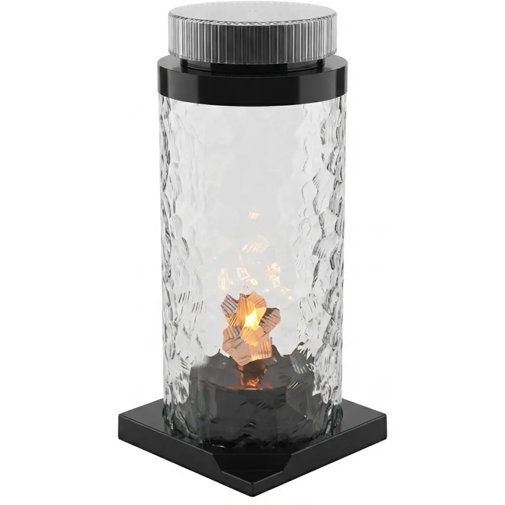 Zdjęcie produktu Znicz Szklany Latarnia Solarna LED na Cmentarz Duży Czarny z Wkładem LED XXL 29cm