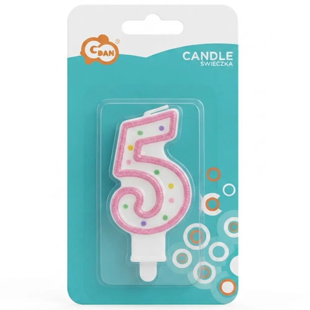 Zdjęcie produktu Świeczka Cyferka na Tort Urodzinowy Cyfra 5 z Kropeczkami 7,5 cm