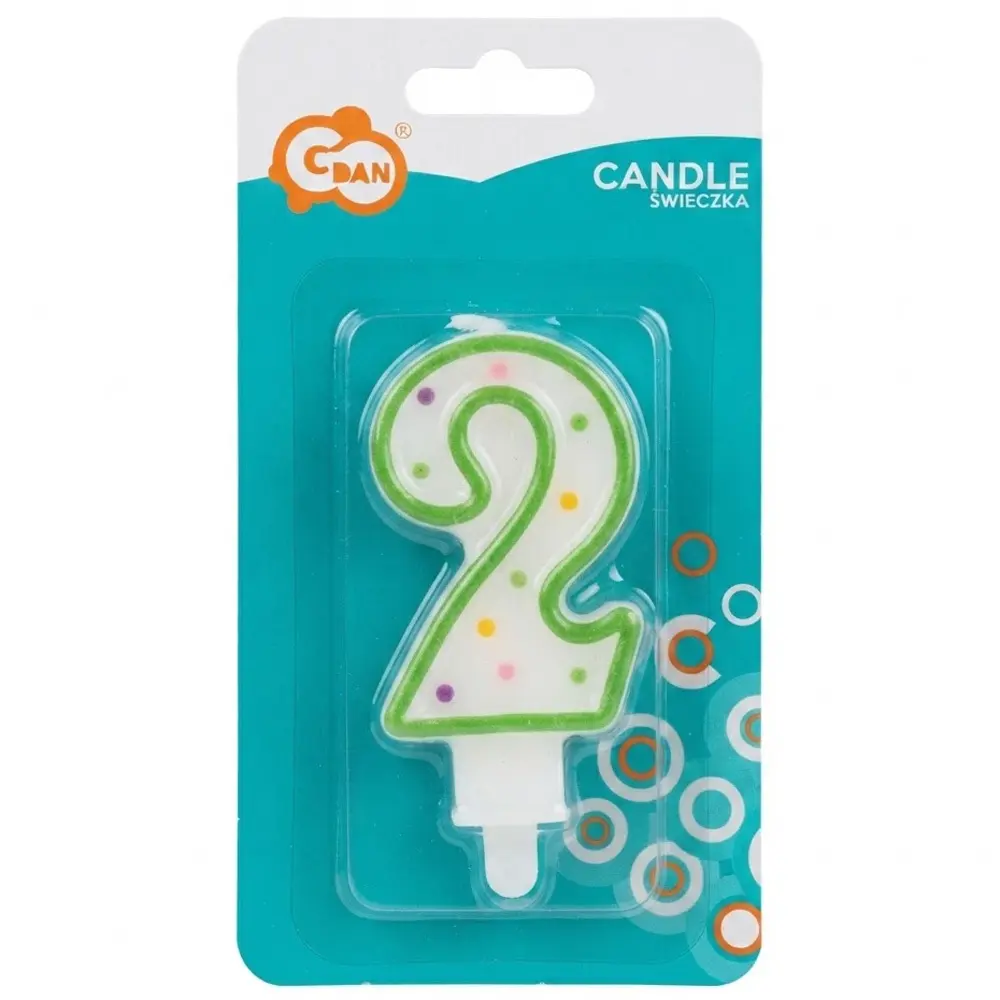 Zdjęcie produktu Świeczka Cyferka na Tort Urodzinowy Cyfra 2 z Kropeczkami 7,5 cm
