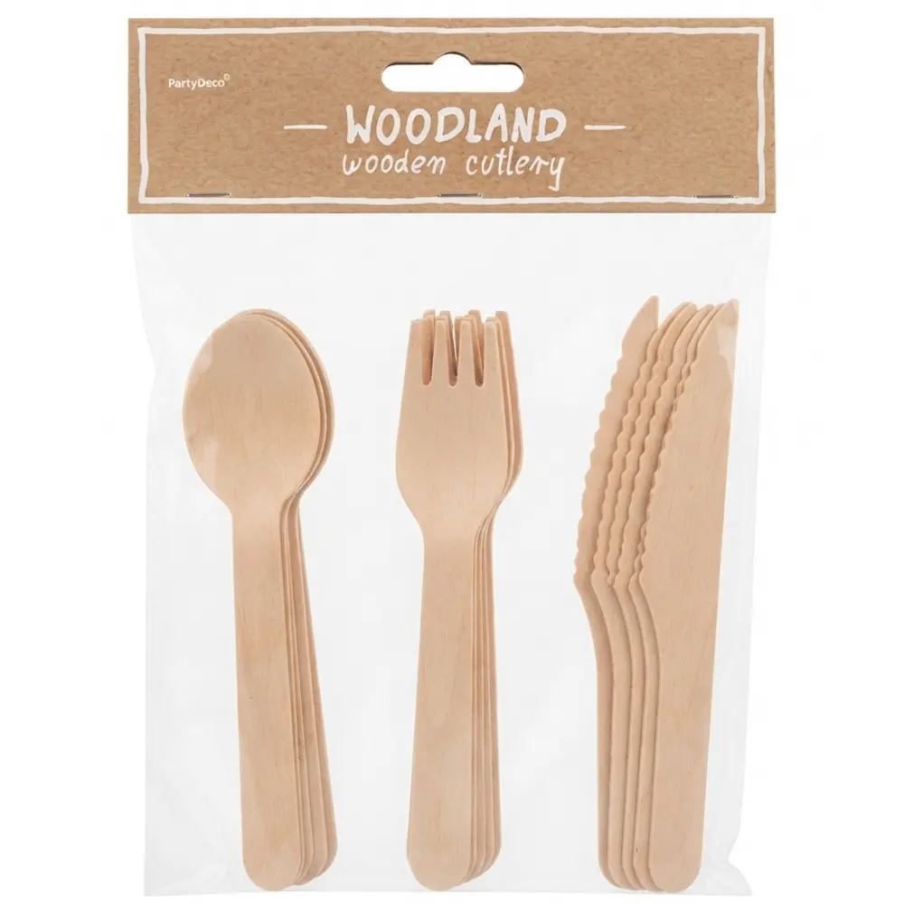 Zdjęcie produktu Sztućce Drewniane Woodland Łyżki Noże Widelce 18 elementów 