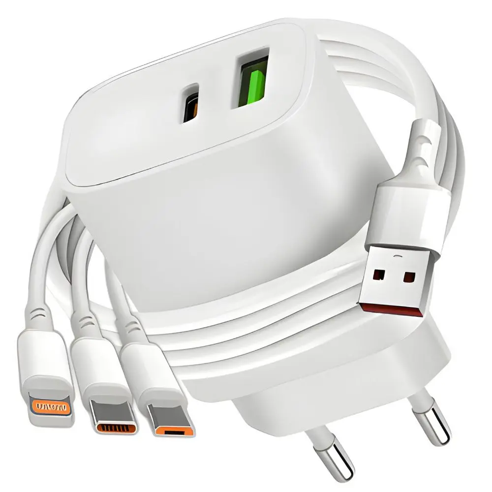 Zdjęcie produktu Szybka Ładowarka do Telefonu Seciowa 20w USB i usb-c + kabel 3w1 do Iphone