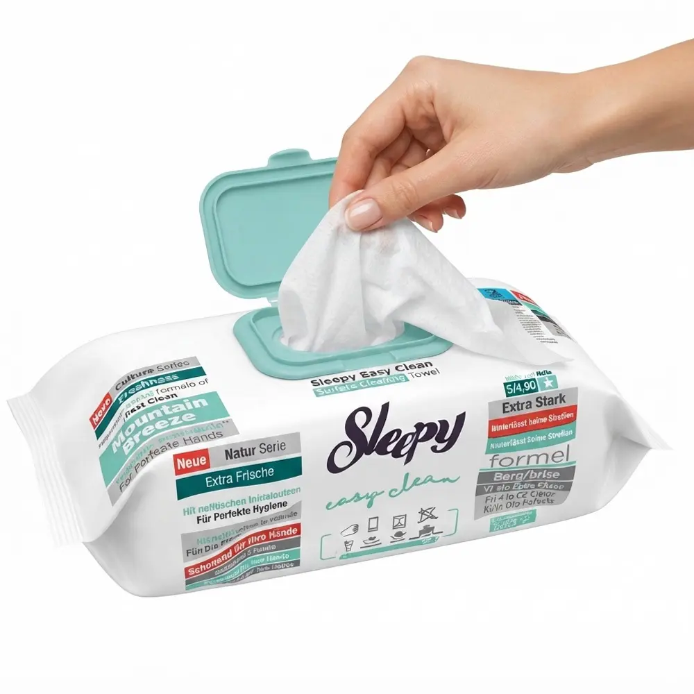 Zdjęcie produktu Chusteczki Czyszczące Ręczniki Uniwersalne do Czyszczenia Sleepy Zielone Bryza Górska 100 sztuk