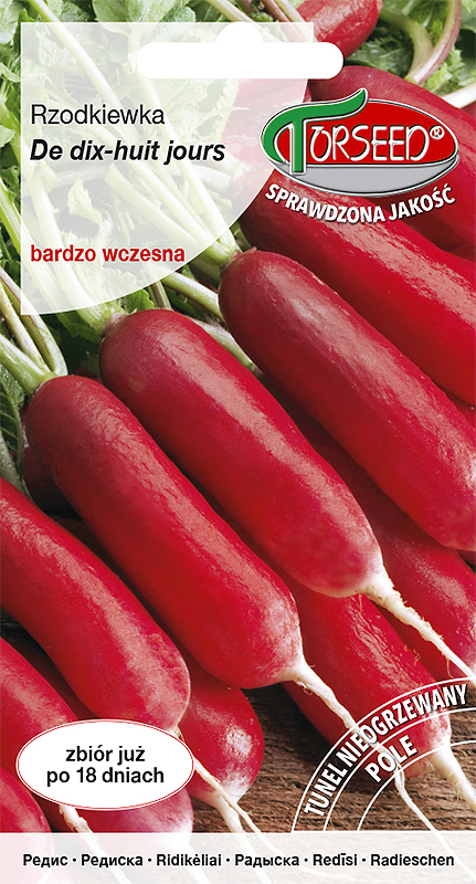 Zdjęcie produktu Rzodkiewka De Dix - Huit Jours Czerwona-Biała 10g - Nasiona Rzodkiewki - Uprawa w Ogrodzie