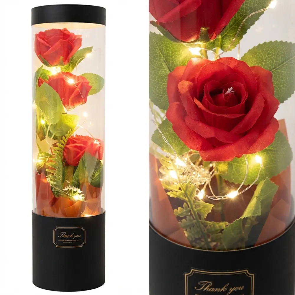 Zdjęcie produktu Wieczny Bukiet Róż w Tubie LED 40 cm 1113 Czerwone Róże Idealne na Prezent na Baterie