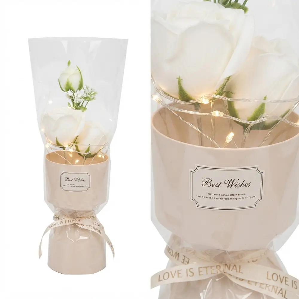 Zdjęcie produktu Wieczny Bukiet Białych Róż w Tubie Z Łańcuchem LED 34 cm 1122 Idealne na Prezent na Baterie