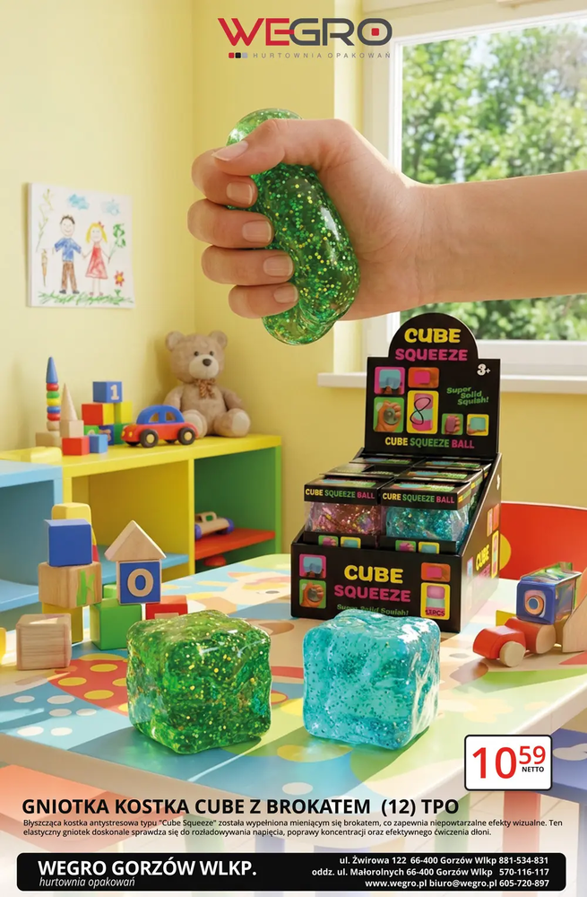 Zdjęcie produktu Gniotek Antystresowy Kostka Cube z Brokatem Zabawka Sensoryczna 5 x 5 cm mix kolor 1 szt.