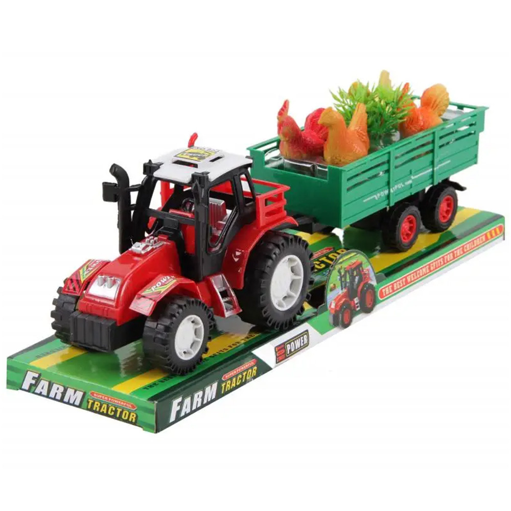 Zdjęcie produktu Traktor z Przyczepą i 4 Kury – Zestaw do Zabawy w Rolnika