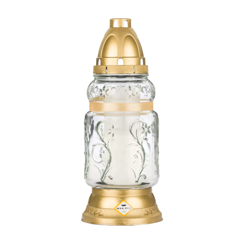 Zdjęcie produktu Klasyczny znicz szklany nagrobny złoty lampion model MAX 1092 AP 26 cm