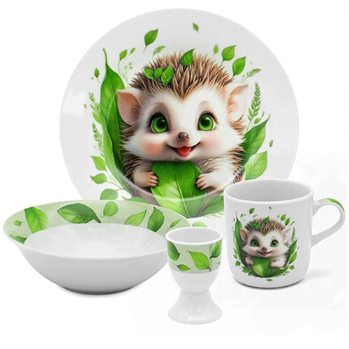 Zdjęcie produktu Zestaw obiadowy dla dzieci jeżyk leo porcelanowy naczynia dla dziecka 18 cm