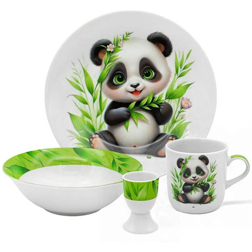 Zdjęcie produktu Zestaw obiadowy dla dzieci panda yuki porcelanowy kubek miska talerz 18 cm