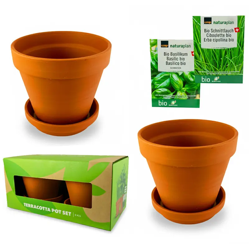Zdjęcie produktu Doniczki terakotowe zestaw Coop Naturaplan nasiona bazylia szczypiorek 2szt.