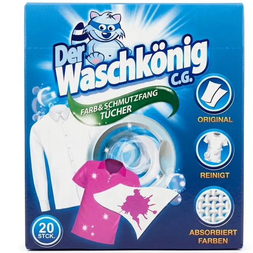 Zdjęcie produktu Chusteczki wyłapujące kolor i brud Der Waschkoning do prania tkanin kolorowych 20 szt.