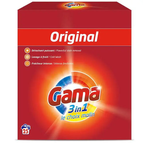 Zdjęcie produktu Uniwersalny proszek do prania Gama 1,625kg skutecznie usuwa plamy 25 prań