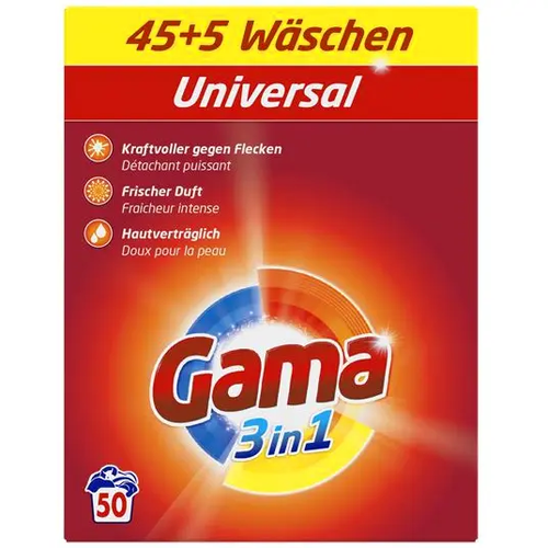 Zdjęcie produktu Uniwersalny proszek do prania Gama 3kg skutecznie usuwa plamy 50 prań