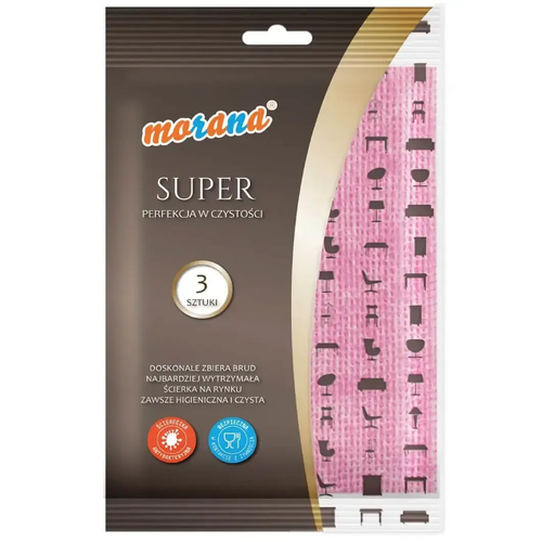 Zdjęcie produktu Ścierka morana super antybakteryjna do kontaktu z żywnością 51x34 cm mix kolor 3 sztuki/opak
