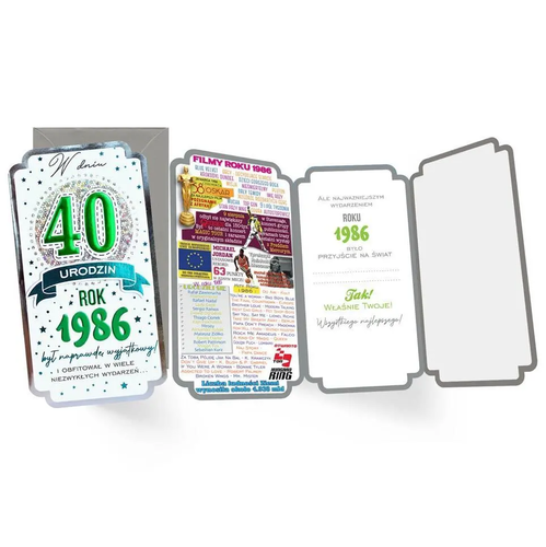 Zdjęcie produktu Kartka na 40 Urodziny Karnet ze Srebrną Kopertą i Życzeniami 40 na czterdziestkę PM-450