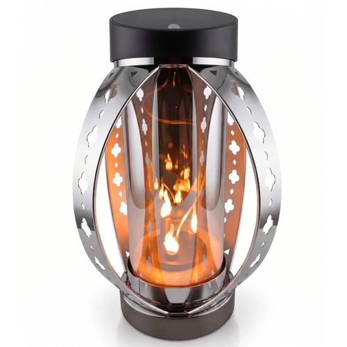 Zdjęcie produktu Latarnia Solarna Led Lampion Znicz efekt płomienia grafitowa szklana wymienny akumulator LN-SL003C 25 cm...