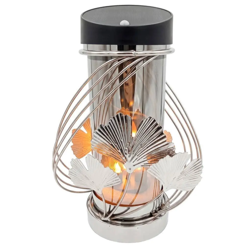 Zdjęcie produktu Latarnia Solarna Led Lampion Znicz efekt płomienia srebrny szklana wymienny akumulator LN-SL004S 26 cm...