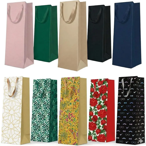 Zdjęcie produktu Torba na wino wódkę alkohol butelkowa prezentowa PAW 12x10x37 cm mix kolor 1 szt.