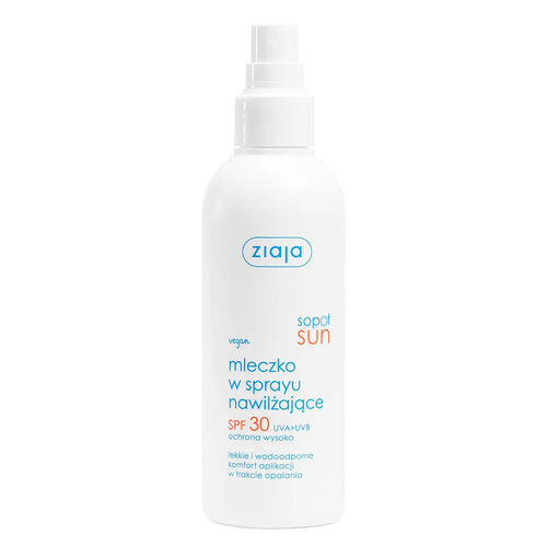 Zdjęcie produktu Mleczko w sprayu nawilżające Ziaja SPF 30 UVA + UVB ochrona wysoka wegańskie 170 ml