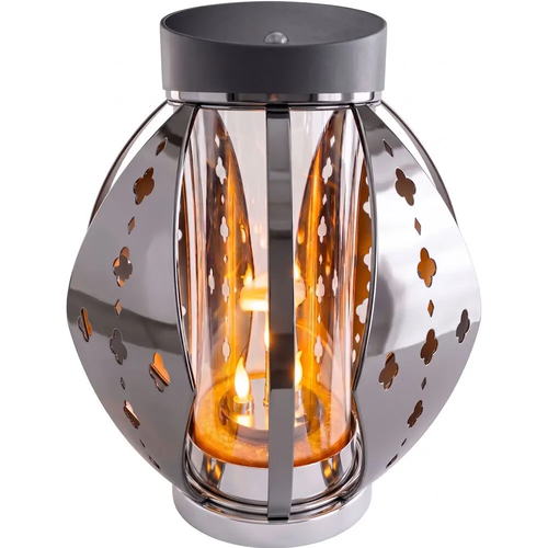 Zdjęcie produktu Latarnia Solarna Led Lampion Znicz efekt płomienia grafitowa szklana wymienny akumulator LN-SL006C 25 cm                                                                             