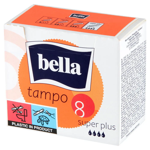 Zdjęcie produktu Tampony Higieniczne Bella Tampo Super Plus Bardzo Chłonne tradycyjne bawełniane 8 sztuk