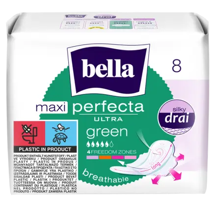 Zdjęcie produktu Podpaski Higieniczne ze skrzydełkami Bella Perfecta maxi ultra green 8 sztuk