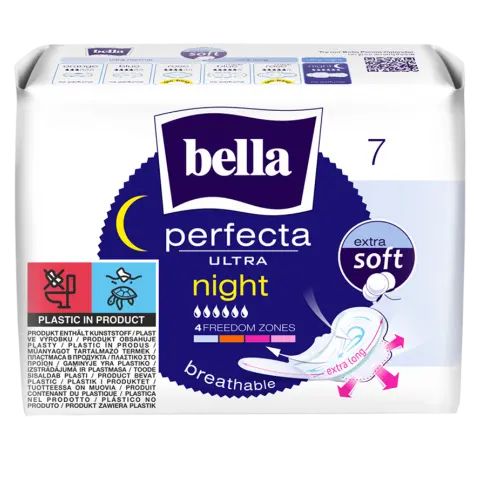 Zdjęcie produktu Podpaski Higieniczne ze Skrzydełkami Bella Perfecta Ultra Night Extra Soft 7 sztuk