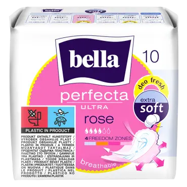 Zdjęcie produktu Podpaski Higieniczne ze Skrzydelkami Bella Perfecta Ultra Rose Extra Soft oddychające 10 sztuk