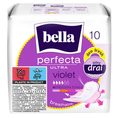 Zdjęcie produktu Podpaski Higieniczne ze Skrzydelkami Bella Perfecta Ultra Violet Silky Drai oddychające 10 sztuk