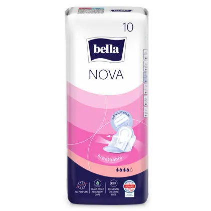 Zdjęcie produktu Podpaski Higieniczne ze Skrzydełkami Bella Nova Extra Soft oddychające chłonne 10 sztuk 
