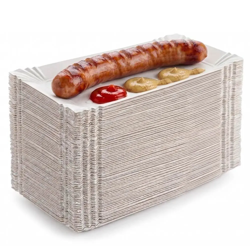 Zdjęcie produktu Tacki Papierowe Tekturowe Talerzyki jednorazowe biale na grilla BEZ SUP 14x25 cm 500szt.