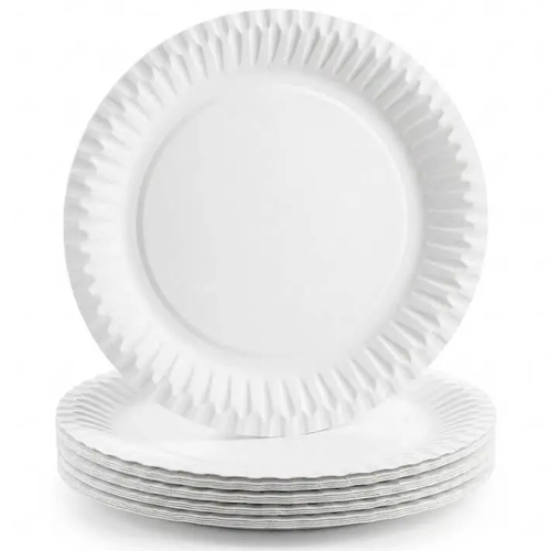 Zdjęcie produktu Talerz Papierowy na grill szaszłyk kiełbasę ciasto biały uniwersalny BEZ SUP fi 18 cm 100 sztuk