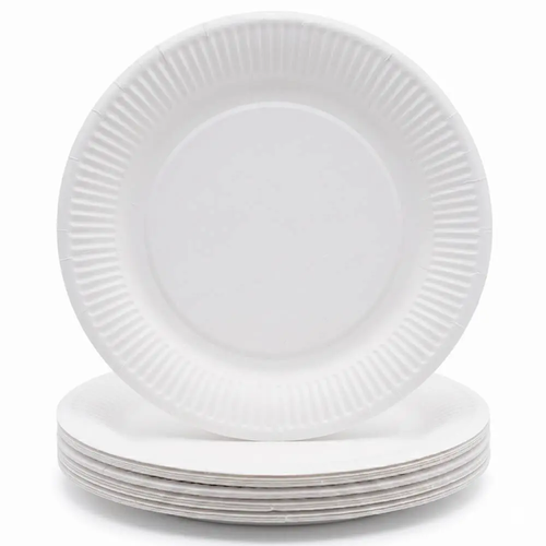 Zdjęcie produktu Talerz Papierowy na Grill biały szaszłyk kiełbasę ciasto biały uniwersalny BEZ SUP fi 23 cm 100 sztuk