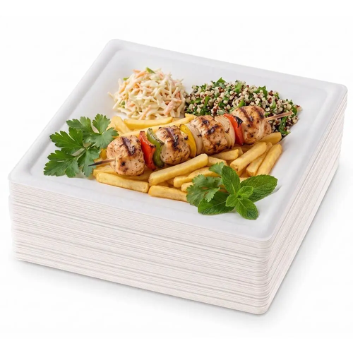 Zdjęcie produktu Talerz Kwadratowy Uniwersalny Love Nature z trzciny cukrowej eko BEZ SUP na grill sałatki 20x20cm 50szt.