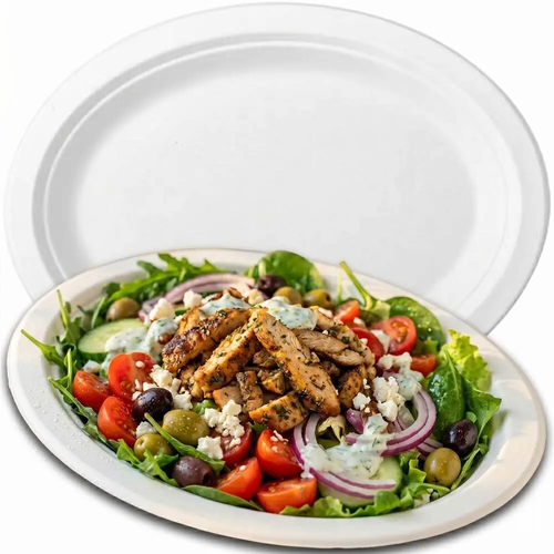 Zdjęcie produktu Talerz Owalny Love Nature z trzciny cukrowej eko BEZ SUP na grill sałatki do mikrofali fi 32cm 50szt.
