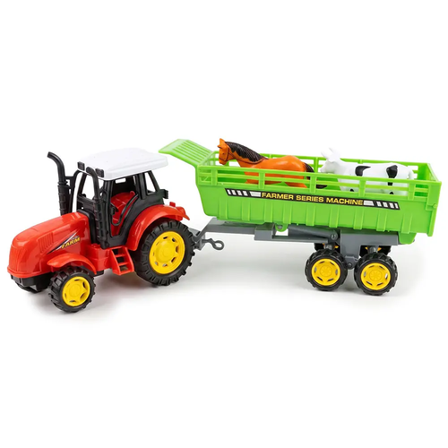 Zdjęcie produktu Traktor zabawkowy z podnoszoną przyczepą i figurkami zwierząt 32 cm