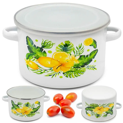 Zdjęcie produktu Garnek z Pokrywką Emaliowany Garnuszek 18cm na Zupy Kuchenny Cytryny 2,2 L