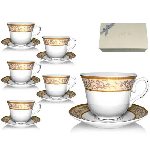 Zdjęcie produktu Zestaw Filiżanek Ceramicznych do kawy i herbaty 6+6 ze spodkami 250ml TR-1847G