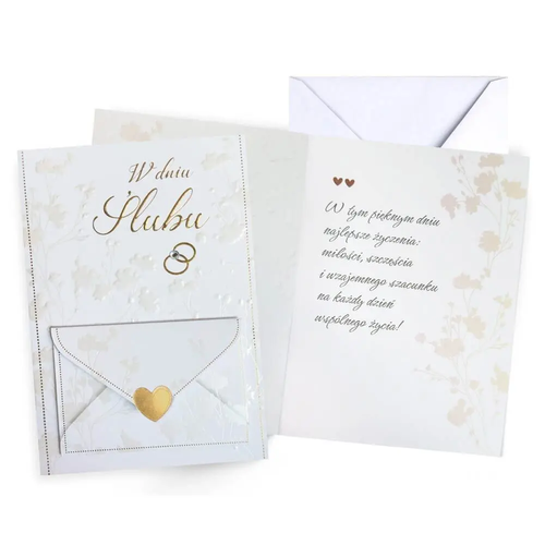 Zdjęcie produktu Kartka Pamiątka z Okazji Ślubu życzenia ślubne elegancki karnet z kopertą