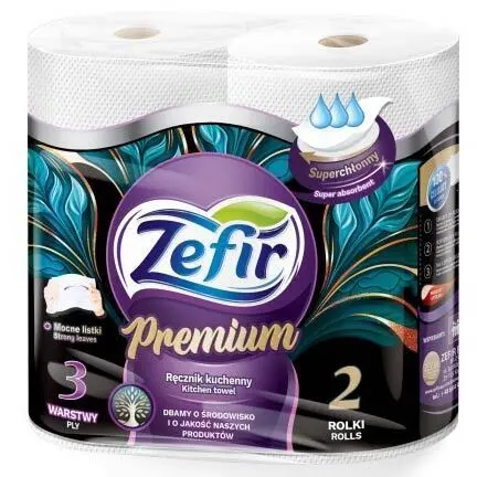 Zdjęcie produktu Ręcznik Papierowy Kuchenny Zefir Premium 3 warstwy 2 rolki miękki wytrzymały 20 m