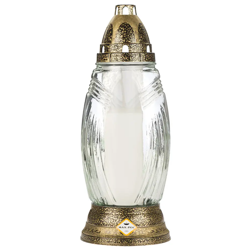 Zdjęcie produktu Znicz szklany lampion na cmentarz z wkładem gładki złoty 29 cm 1088