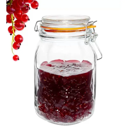 Zdjęcie produktu Słój z Klamra Kwadratowy pokrywa z uszczelką do przetworów suszonych owoców sypkich pojemny 1,5 L