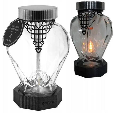 Zdjęcie produktu Znicz Solarny Nagrobny Led serce metalizowany Choker Grafit 22 cm