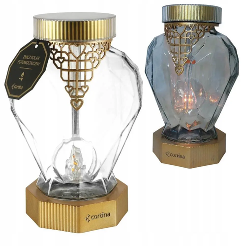 Zdjęcie produktu Znicz Solarny Nagrobny Led serce metalizowany Choker Złoty 22 cm
