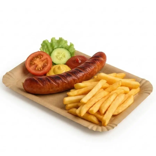Zdjęcie produktu Tacki Papierowe Prostokątne grillowe na szaszłyk kiełbasę brązowe Kraft uniwersalne BEZ SUP 14x21cm 100 szt